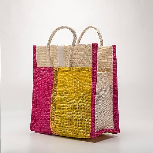 Soman Jute Thamboolam Bags for Return Gifts Lime Yellow and Hot Pink Combo - Pack of 10 bags - Image 5