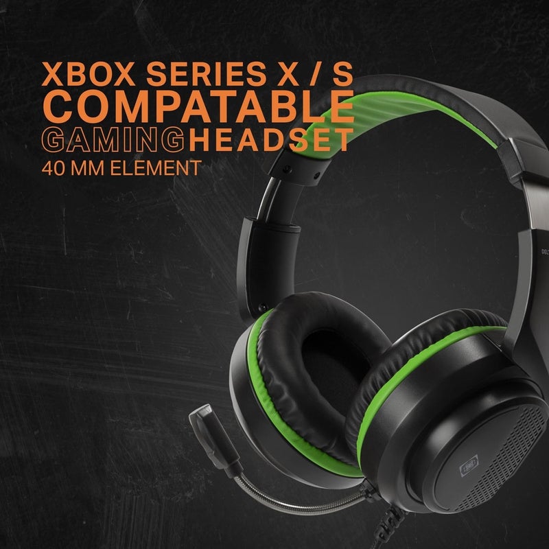 DELTACO GAMING Stereo Gaming Headset for Xbox Series S/X 1 x 3.5mm Connector Black/Green - Image 2