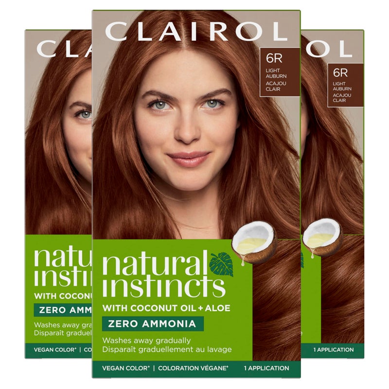 Clairol Natural Instincts Demi-Permanent Hair Dye, 6R Light Auburn Hair Color, Pack of 3 - Image 1