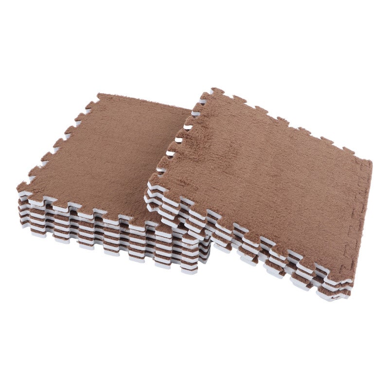 Plush Foam Floor Mat: 10pcs Coffee Coral Fleece, Detachable Design - Soft Non Slip, Interlocking Foam Mat for Baby Crawling, Home Bedside & Play Area - Image 4