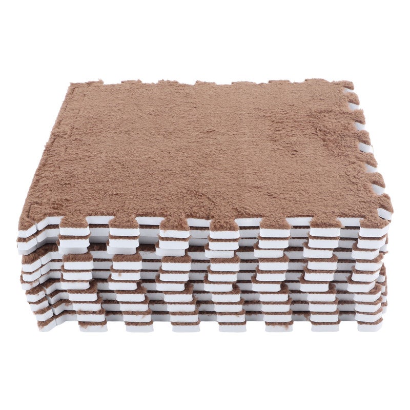 Plush Foam Floor Mat: 10pcs Coffee Coral Fleece, Detachable Design - Soft Non Slip, Interlocking Foam Mat for Baby Crawling, Home Bedside & Play Area - Image 2