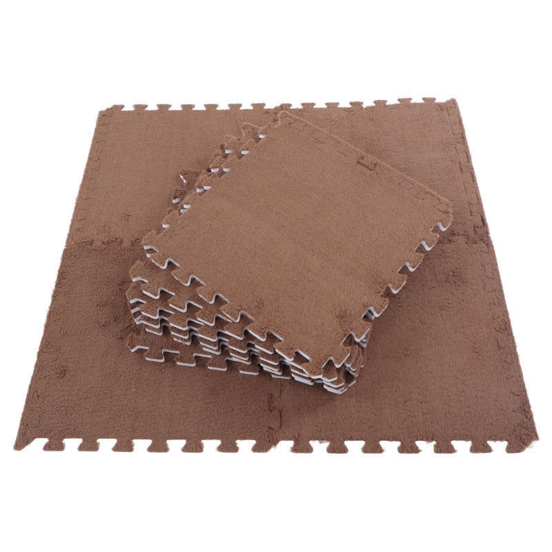 Plush Foam Floor Mat: 10pcs Coffee Coral Fleece, Detachable Design - Soft Non Slip, Interlocking Foam Mat for Baby Crawling, Home Bedside & Play Area - Image 5