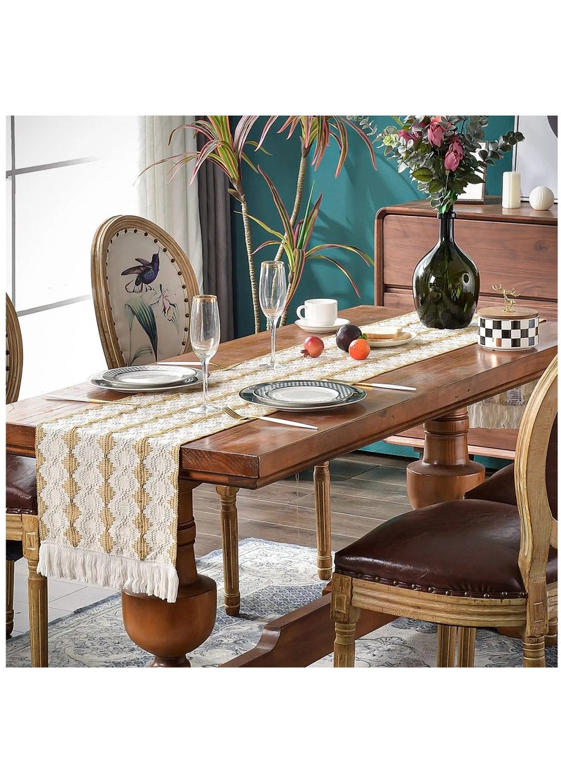KASTWAVE Table Runners 70 inches Long, Macrame Table Runner Farmhouse Style, Splicing Bohemian Rustic Table Runner with Tassels for Home, Wedding and Party, Farmhouse Home Decoration for Kitchen(13*70 inches) - Image 3
