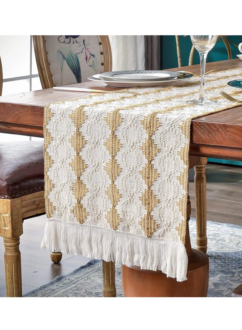 KASTWAVE Table Runners 70 inches Long, Macrame Table Runner Farmhouse Style, Splicing Bohemian Rustic Table Runner with Tassels for Home, Wedding and Party, Farmhouse Home Decoration for Kitchen(13*70 inches) - Image 2