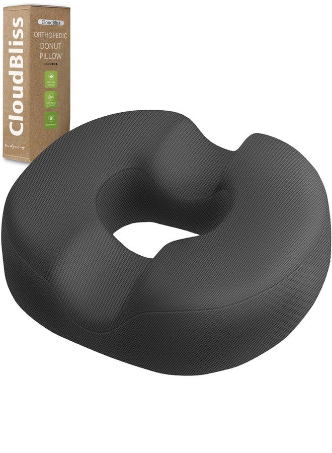 CloudBliss Donut Pillow Seat Cushion Chair Pad for Tailbone Pain Relief and Hemorrhoids, Memory Foam Seat Chair Cushion for Men and Women for Home & Office, (Grey-2XL) - Image 1