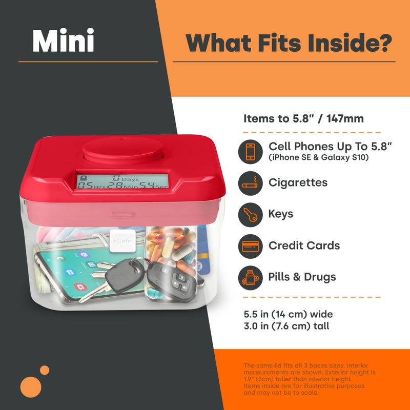 Kitchen Safe kSafe Time Locking Container Mini - Habit Control Device, Snack Safe, Tech Lock Box, Medication Timer Box, No Overrides, BPA-Free Plastic, 4.25â€ W x 3â€ H, White Lid, Clear Base - Image 5