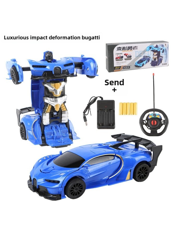 Remote Control Car Toy - Mini Tank Turret Cannon - 2.4ghz Radio Control Indoor Outdoor Play Ready-to-run-Color:Luxury Bugatti-sky Blue (impact Deformation With Remote Control + Charger +5 Rechargeable Batteries)-Proportion:Official Standard  - Image 1