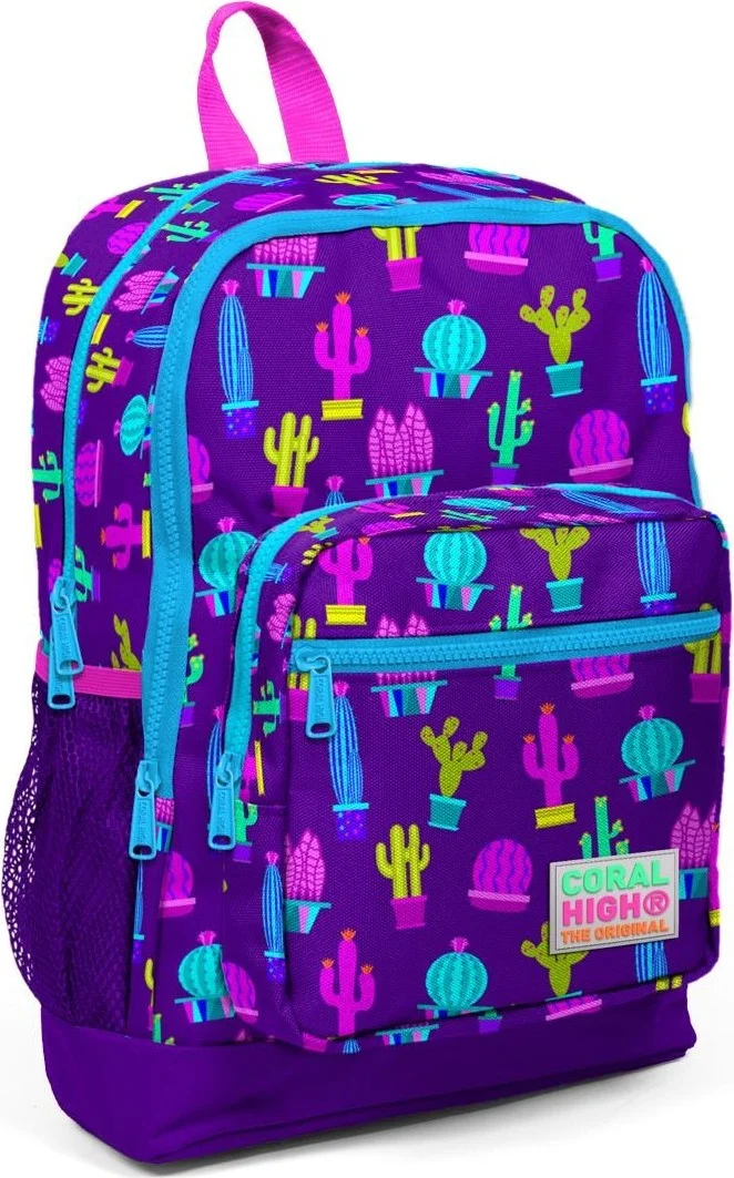 CORAL HIGH Kids Purple Pink Cactus Patterned 3-Piece School Bag Set SET0123108