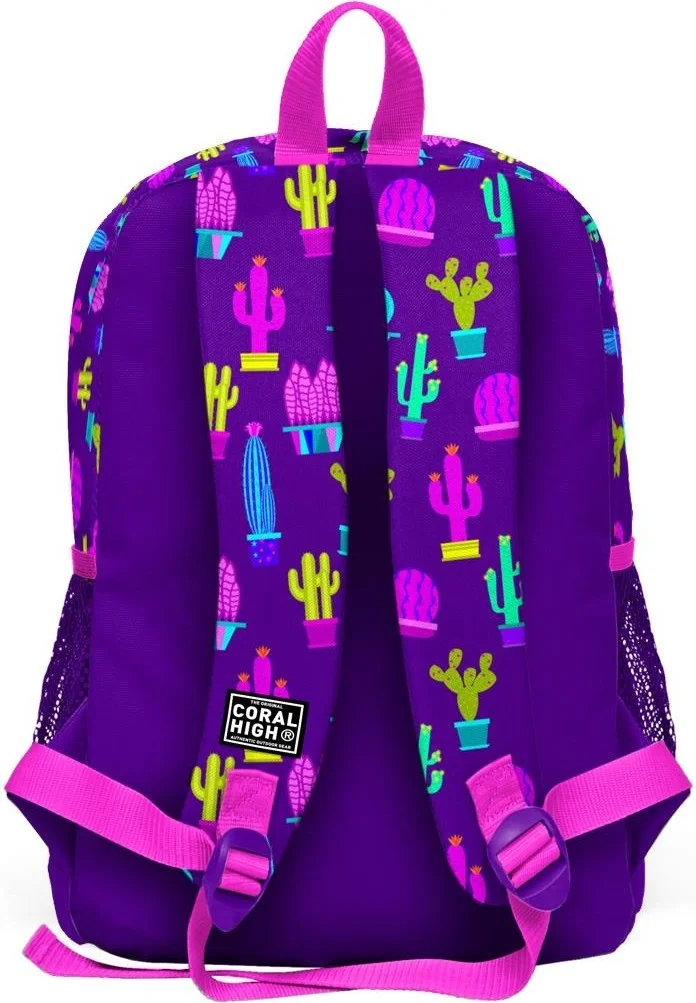CORAL HIGH Kids Purple Pink Cactus Patterned 3-Piece School Bag Set SET0123108
