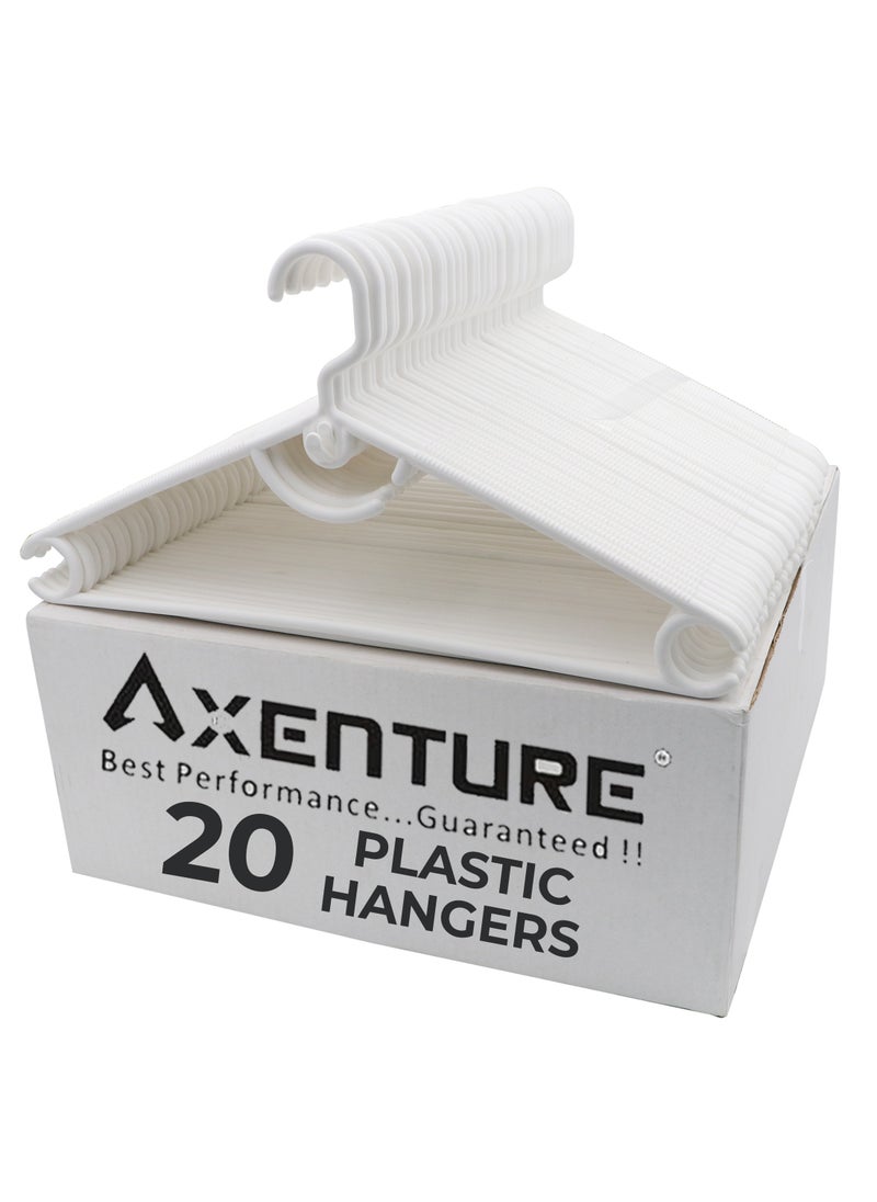 AXENTURE - 20-Pack 16 Inch Non-slip Adult Plastic Hanger White,Durable & Slim Space Saving Tubular Clothes Hangers, For Pants, Shirt, Dress, Underwear, Bra Etc. (20) - Image 1
