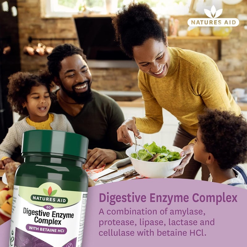 Natures Aid Digestive Enzyme Complex Supports Digestion Bloating Discomfort Relief and Nutrient Absorption Betaine HCl Vegan Vegetarian NonGMO 60 Tablets - Image 2