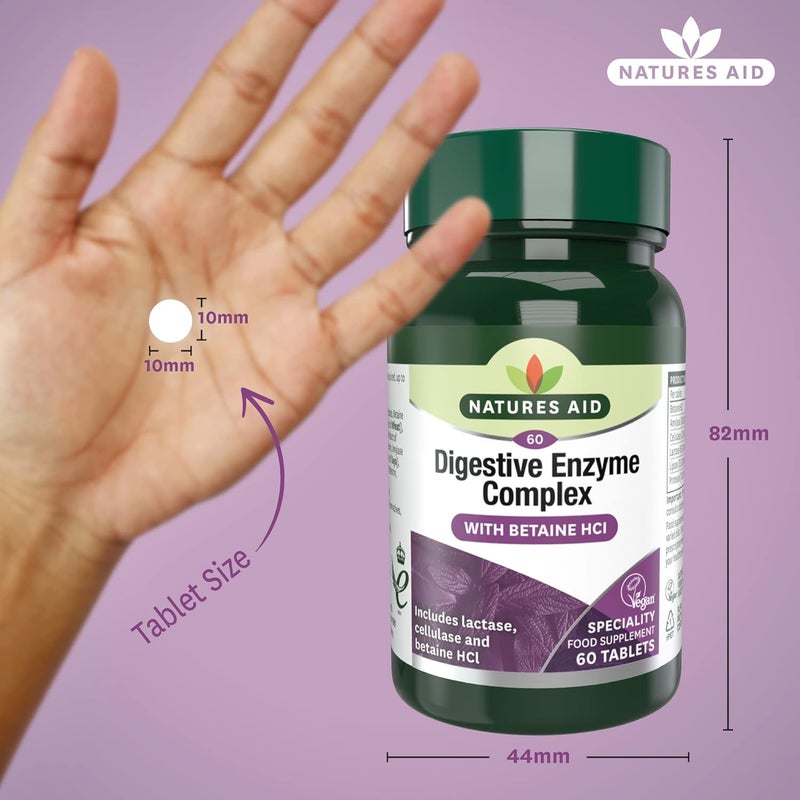 Natures Aid Digestive Enzyme Complex Supports Digestion Bloating Discomfort Relief and Nutrient Absorption Betaine HCl Vegan Vegetarian NonGMO 60 Tablets - Image 3