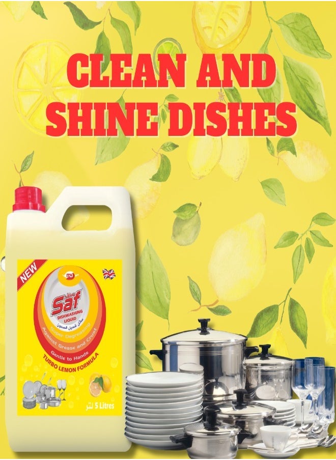 Dishwash Liquid Lemon Yellow 5L – Powerful Grease Removal, Long-Lasting Fresh Lemon Fragrance, Economical & Gentle on Hands