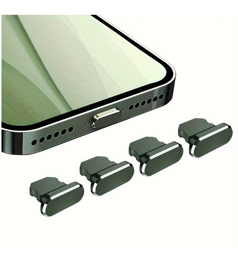 غطاء معدني فضي (2 قطعة) لمنفذ الشحن الخاص بـ iPhone Lightning مع حامل - Image 3