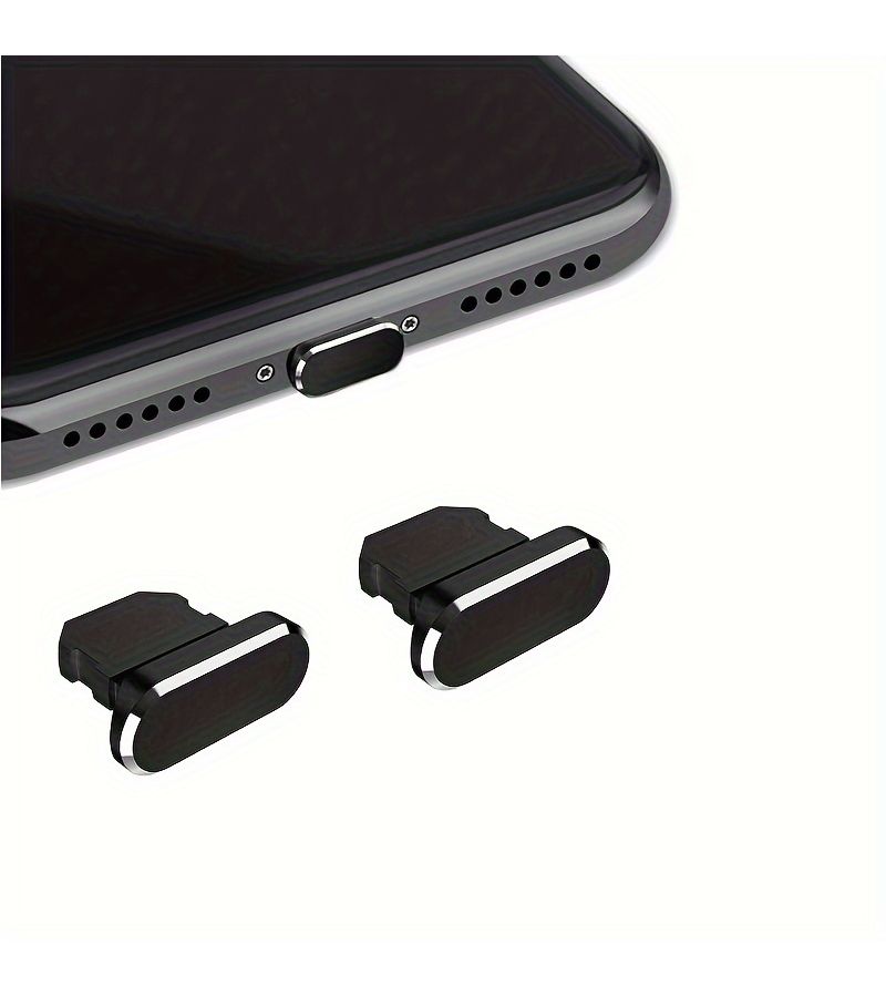 غطاء معدني فضي (2 قطعة) لمنفذ الشحن الخاص بـ iPhone Lightning مع حامل - Image 1