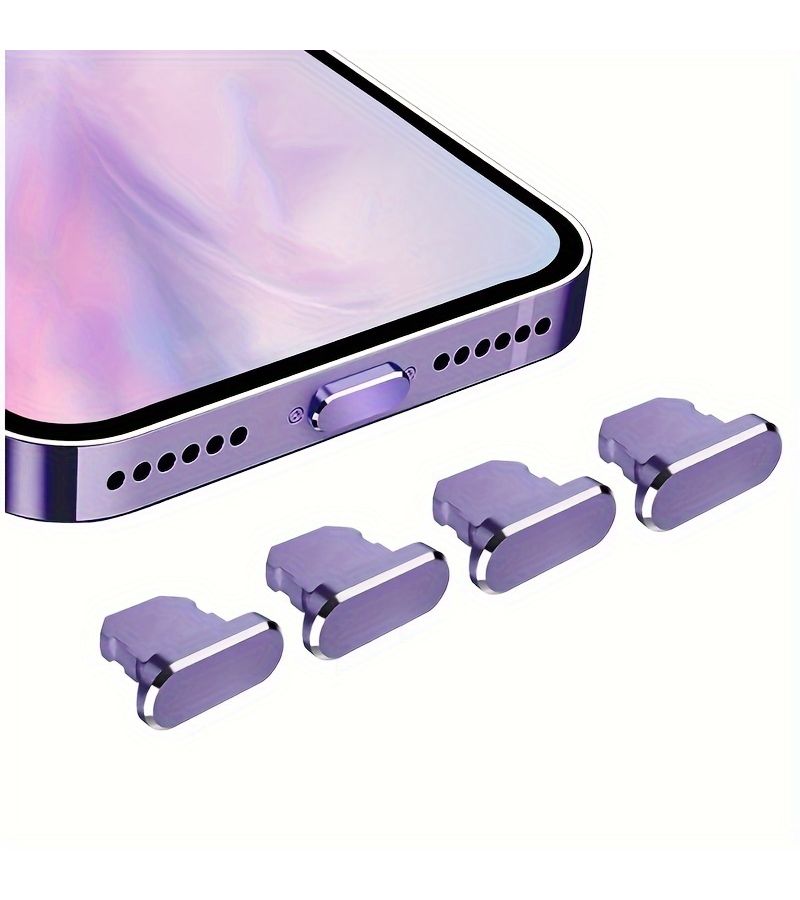 غطاء معدني فضي (2 قطعة) لمنفذ الشحن الخاص بـ iPhone Lightning مع حامل - Image 2