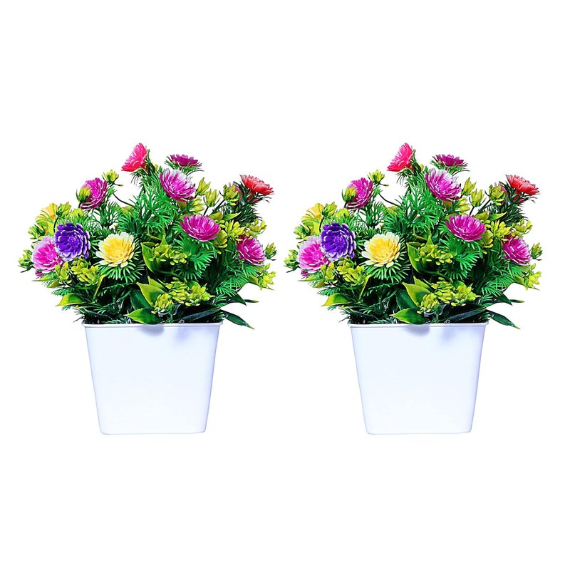 BP BP Artificial Mini Faux Plant with Plastic Pot Artificial Flowers with Pot Indoor Faux Artificial Plants with Pot for Desk or Home Decor Artificial Green Plants for Decor NG103 Pack of 2 Multi  - Image 1