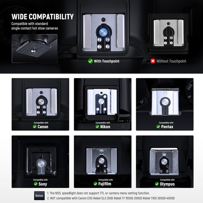 Neewer BASICS Mini Camera Flash with LED Video Fill Light/LCD Display/800mAh, Compatible with Canon Fujifilm Sony Nikon DSLR Standard Hot Shoe Cameras for Studio Photography Photoshoots Lighting, N12L - Image 3