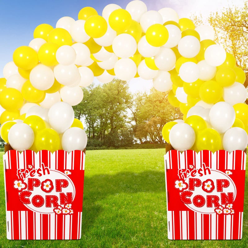 Kathfly Kathfly Giant Popcorn Box with Balloons Stand up 3D Box Cardboard Stand up Giant Movie Popcorn for Movie Themed Party Carnival and Party Decorations 315 Inch2 Pieces 