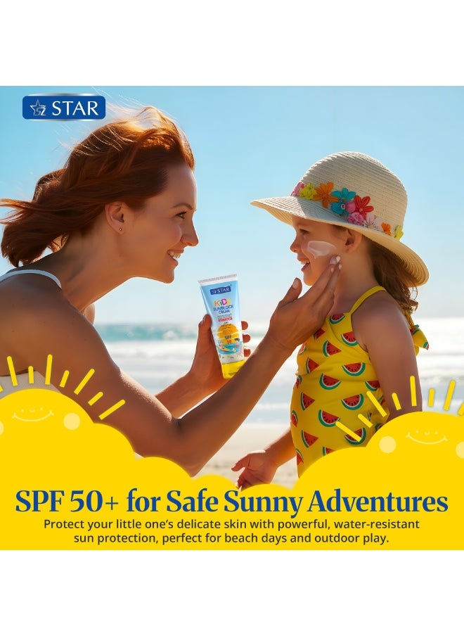 Kids Sunscreen SPF 50 - (Safest for kids) Moisturizing Sunblock with Vitamin E - Broad Spectrum UVA/UVB Protection with Sodium Hyaluronate - Non-Greasy, Lightweight & Fast Absorbing - Ideal for Sensitive Skin (100g)