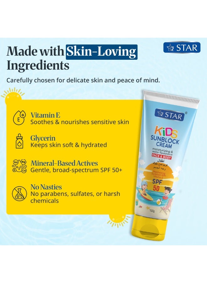 SZ Star Kids Sunscreen SPF 50 - (Safest for kids) Moisturizing Sunblock with Vitamin E - Broad Spectrum UVA/UVB Protection with Sodium Hyaluronate - Non-Greasy, Lightweight & Fast Absorbing - Ideal for Sensitive Skin (100g) - Image 5