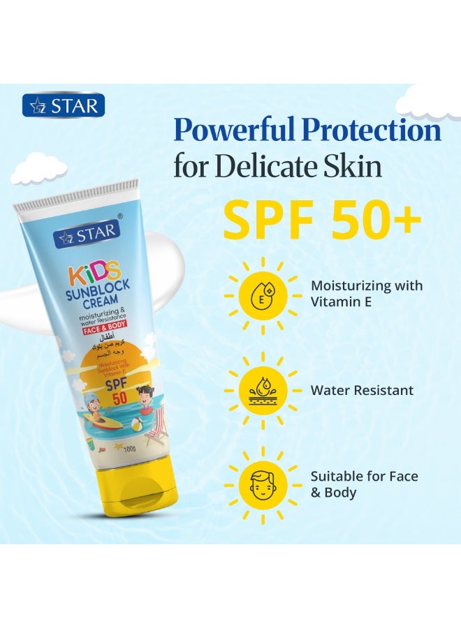 SZ Star Kids Sunscreen SPF 50 - (Safest for kids) Moisturizing Sunblock with Vitamin E - Broad Spectrum UVA/UVB Protection with Sodium Hyaluronate - Non-Greasy, Lightweight & Fast Absorbing - Ideal for Sensitive Skin (100g) - Image 2