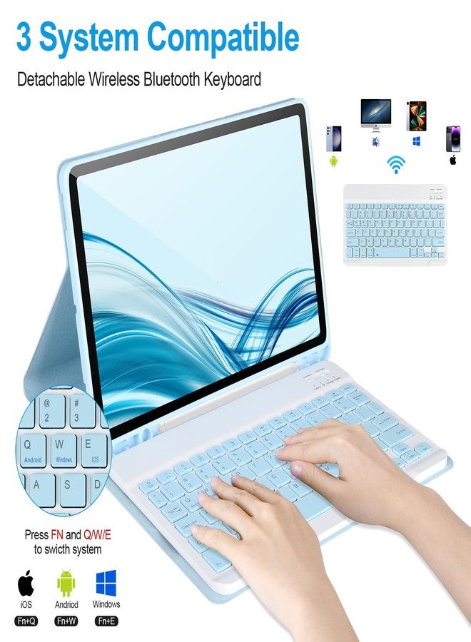 APHBZGE Keyboard Case for Samsung Galaxy Tab S9 FE 5G 10.9-inch, Keyboard for Samsung Tab S9 11'',Bluetooth Detachable Keyboard, Smart Cover Compatible with S Pen, Auto Sleep/Wake (Blue) - Image 3