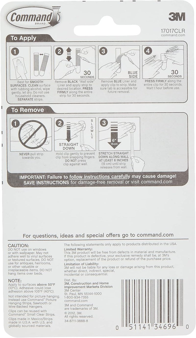 Command Round Cord Small Hanging Clips, Clear - 4 Hooks + 5 Strips/Pack - Image 2
