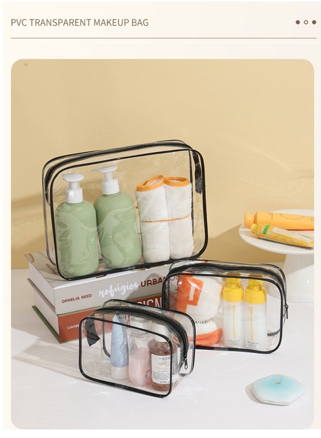 QINGYAN 3-Piece Clear Makeup Bags - Different Sizes Travel Toiletry Bags, Makeup Bags Carry On Toiletry Bags (Black) - Image 5