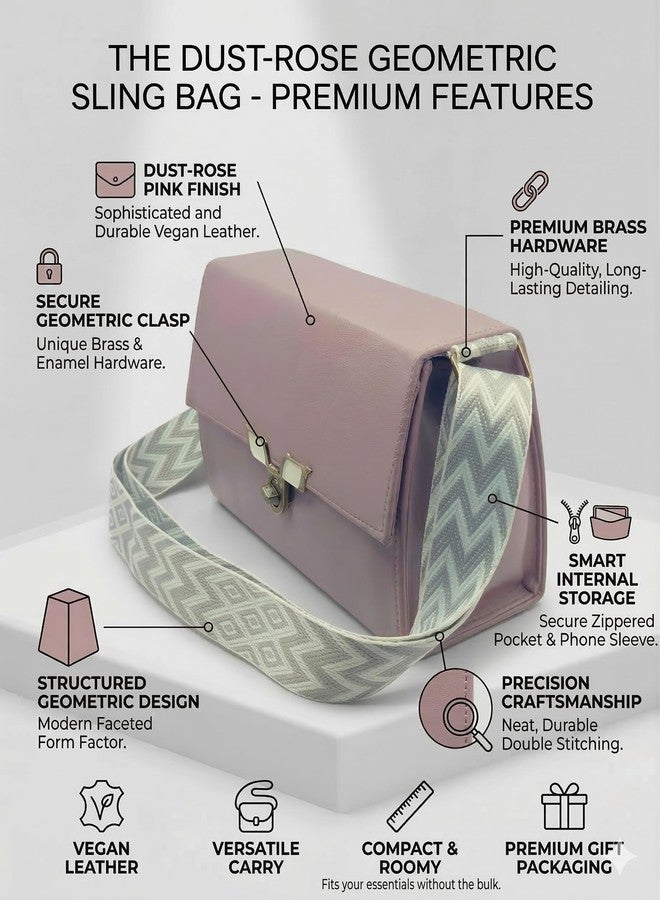 KRIFTY Sling Bag For Women's/Girls With Patterned Crossbody Strap, Foldover Flap, Silver-Tone Turn-Lock Closure (Light Purple) - Image 2