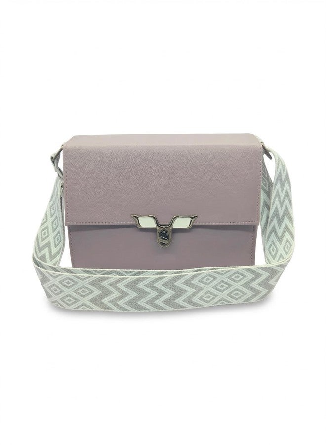 KRIFTY Sling Bag For Women's/Girls With Patterned Crossbody Strap, Foldover Flap, Silver-Tone Turn-Lock Closure (Light Purple) - Image 1