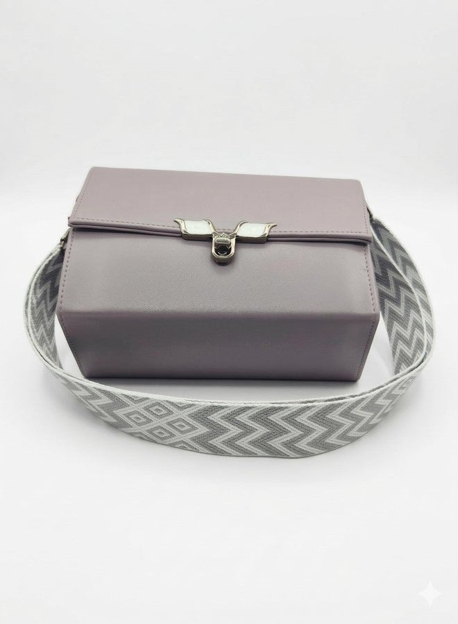 KRIFTY Sling Bag For Women's/Girls With Patterned Crossbody Strap, Foldover Flap, Silver-Tone Turn-Lock Closure (Light Purple) - Image 5