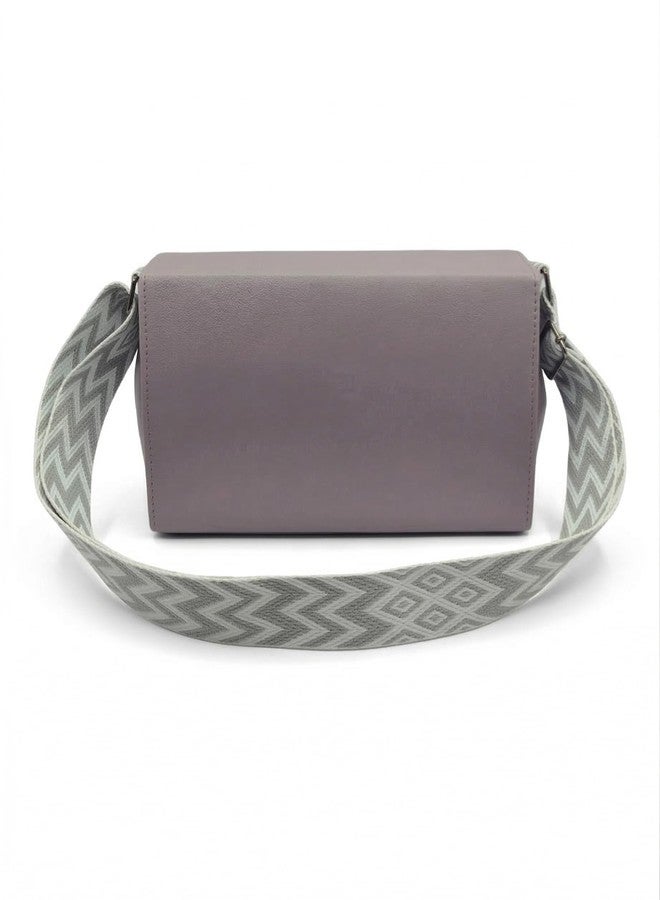 KRIFTY Sling Bag For Women's/Girls With Patterned Crossbody Strap, Foldover Flap, Silver-Tone Turn-Lock Closure (Light Purple) - Image 3