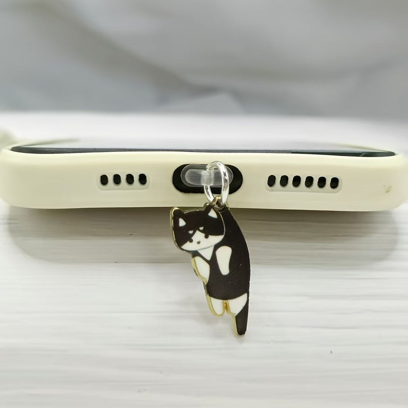 1pc Cute Cartoon Cat Alloy Hanging Ornament Mobile Phone Dust Plug For Type C Port Black Festival Gift Couple Gift - Image 3