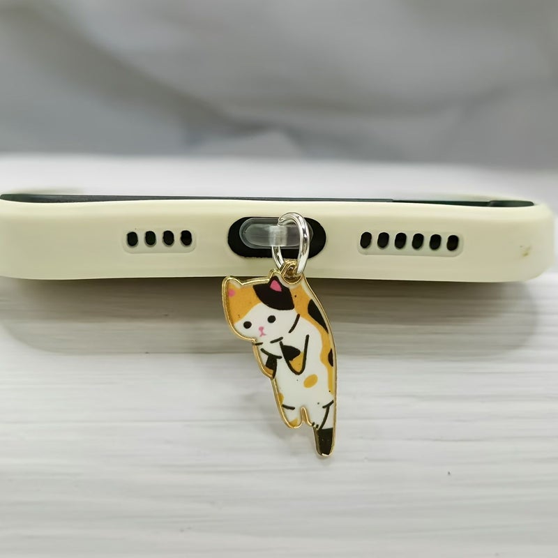 1pc Cute Cartoon Cat Alloy Hanging Ornament Mobile Phone Dust Plug For Type C Port Black Festival Gift Couple Gift - Image 4