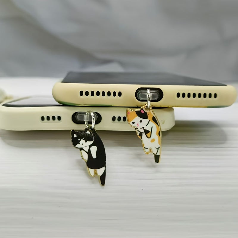 1pc Cute Cartoon Cat Alloy Hanging Ornament Mobile Phone Dust Plug For Type C Port Black Festival Gift Couple Gift - Image 1