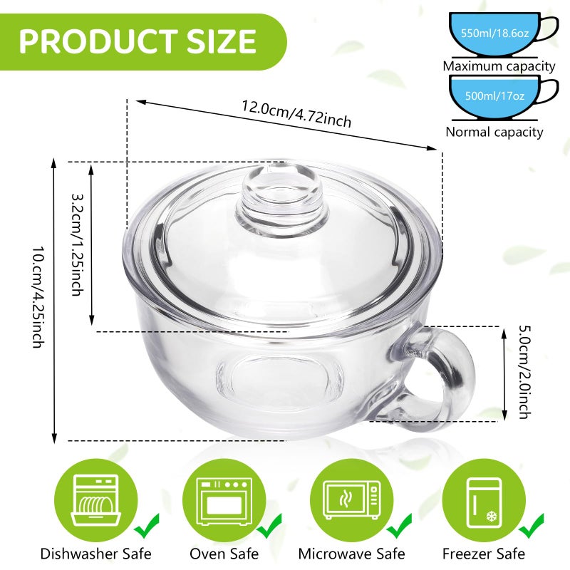Patoper Clear Soup Bowls with Handle and Glass Lid Microwave Round Bowls Glass Cereal Cup Mug Mixing Bowl Insulated Oatmeal Bowl for Breakfast Rice Salad Fruit Yogurt,1 Pack - Image 5