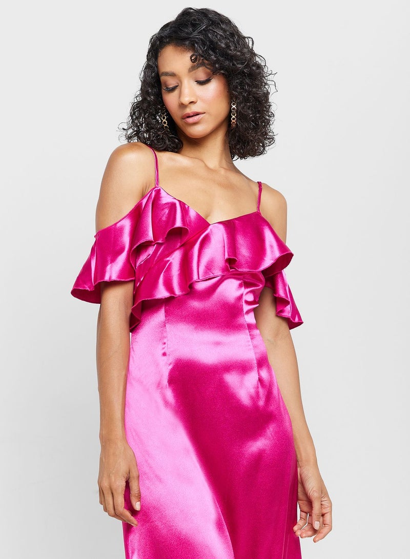 ELLA Satin Ruffle Dress - Image 3