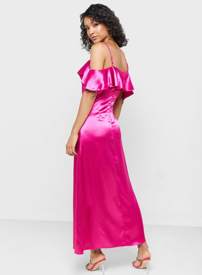 ELLA Satin Ruffle Dress - Image 2