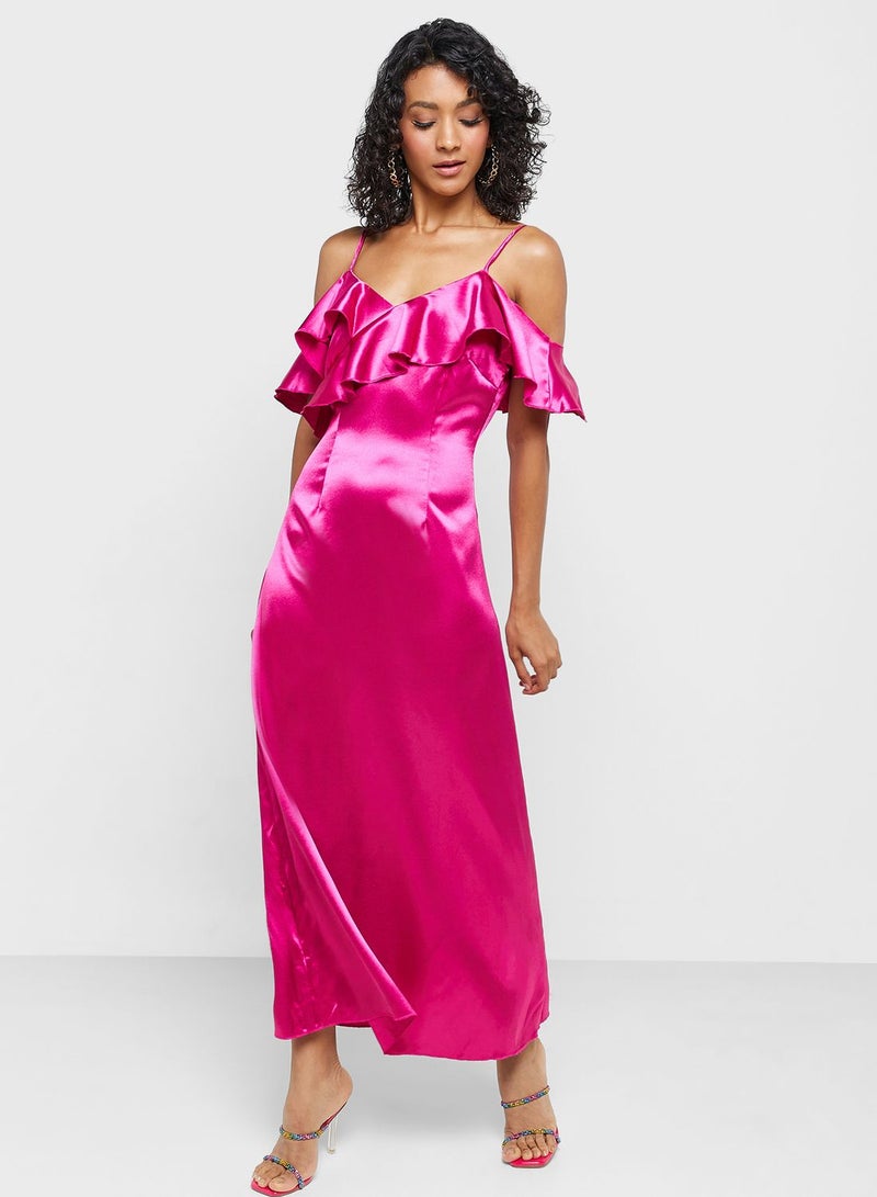 ELLA Satin Ruffle Dress - Image 1