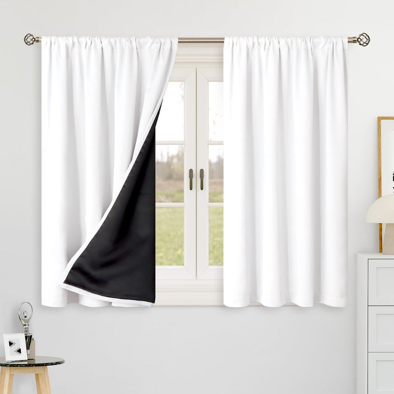 BGment 100% Blackout Curtains 40 Inch Length for Small Window  Rod Pocket and Back Tab Double Layer Thermal Insulated Full Room Darkening Bedroom Kitchen Curtains  2 Panels  42 x 40 Inch Pure White - Image 2