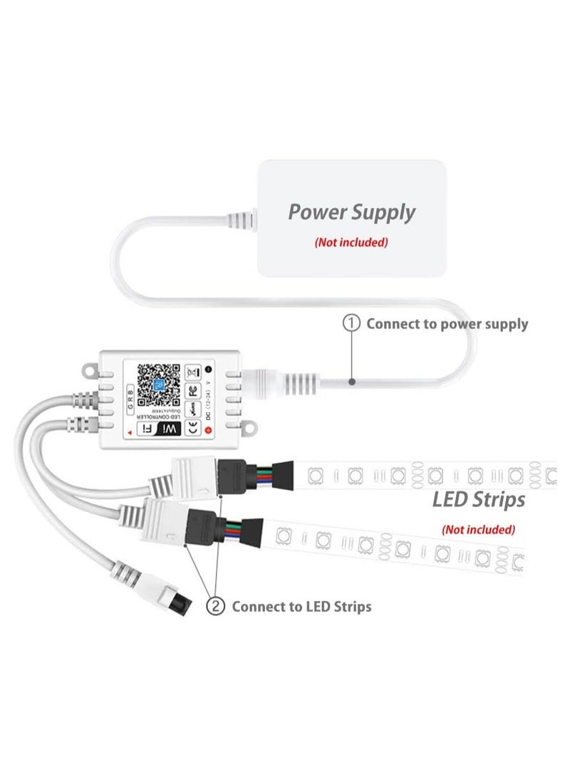 Zikra Smart RGB WiFi LED Controller 4-Pin Output Compatible with Alexa/Google Home Assistant/IFTTT Android/iOS for SMD 3535 5050 2835 Color Changing LED Strip Lights 24 Key Remote Control (2-Port) - Image 2