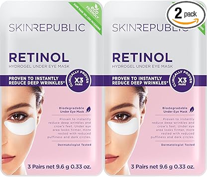 SKIN REPUBLIC لاصقات هيدروجيل ريتينول تحت العين 3 أزواج 96 جرام عبوة من 2 - Image 1