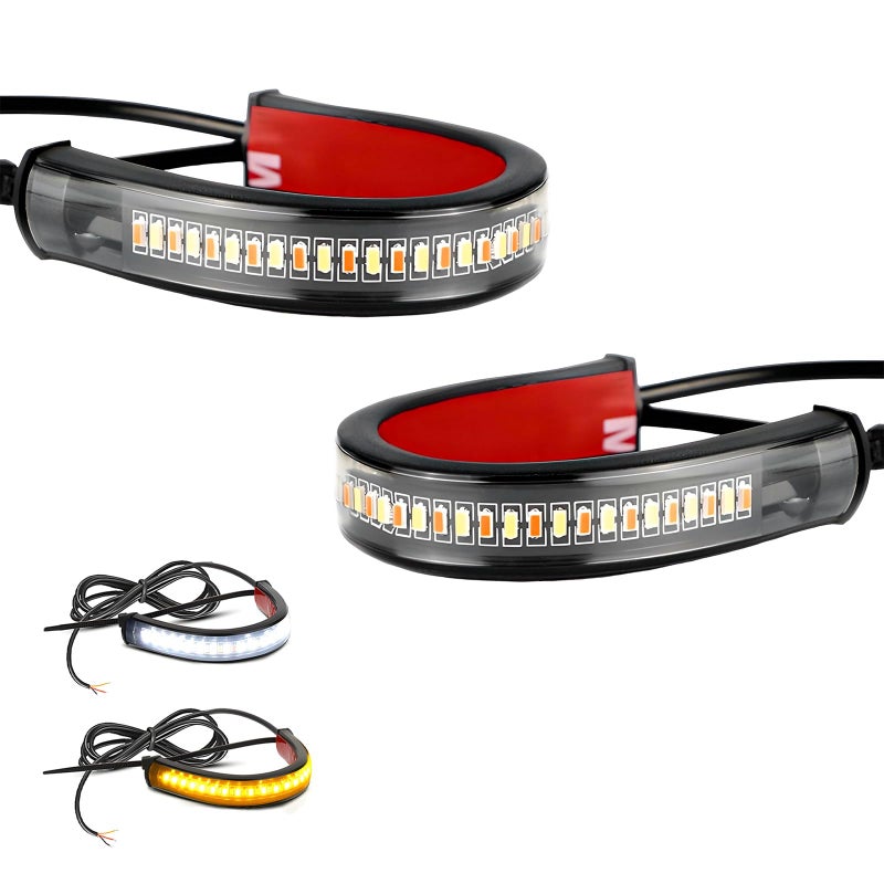 YTFRL 2PCS Motorcycle LED Turn Signal Light Flexible Switchback Fork Turn Signal Blinkers Waterproof Tail Strips DualColor DRL Daytime Running Light Adjustable Strip Bars for Motorbike - Image 3