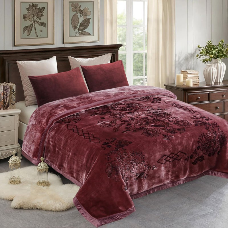 JML Plush Fleece Blanket 87" x 94", 10.5 Pounds Korean Style Mink Blanket King Size for Winter - Soft and Warm, 2 Ply A&B Printed Embossed Raschel Bed Blanket (Flowers Branches Woodrose) - Image 1