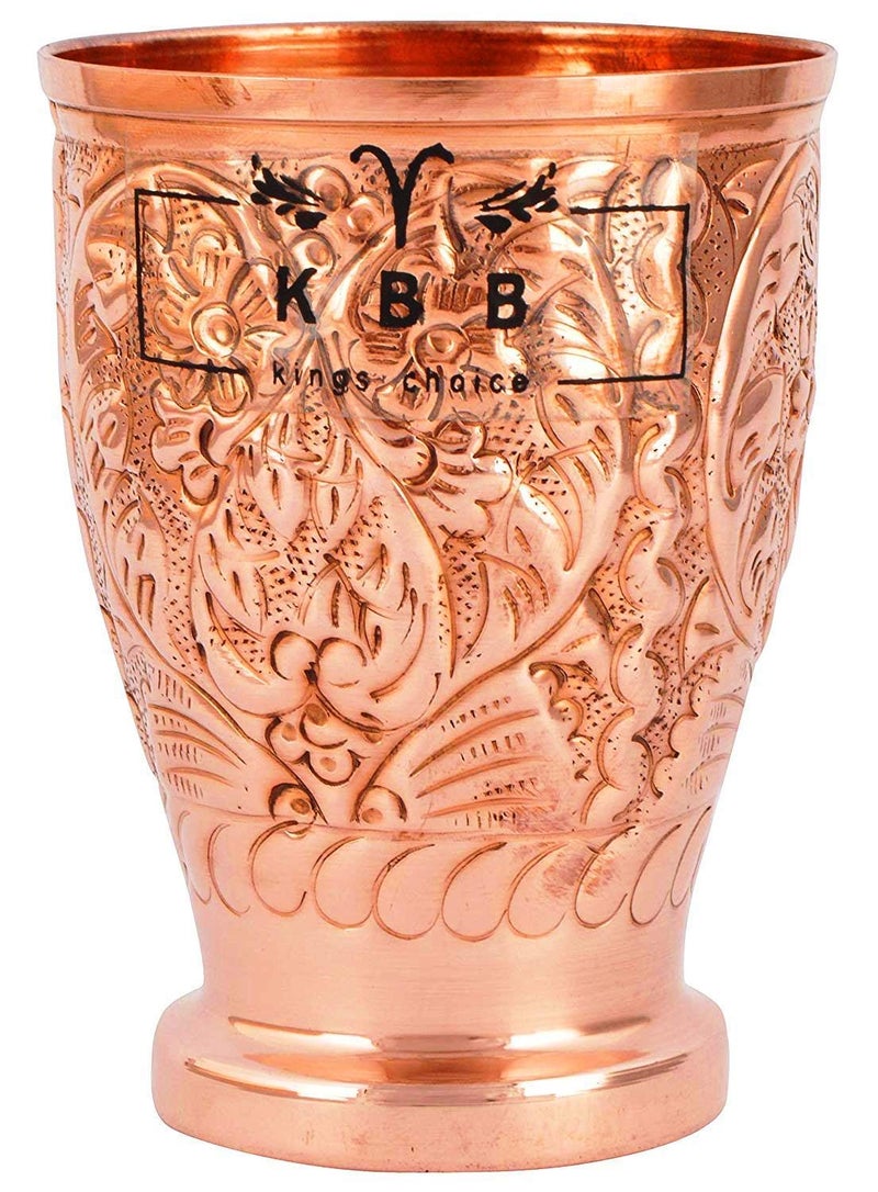KBB Embossed Leaf Design Jaam Copper GlassTumbler 450 mlKBB018 Pack of 1 Set of 1 - Image 1