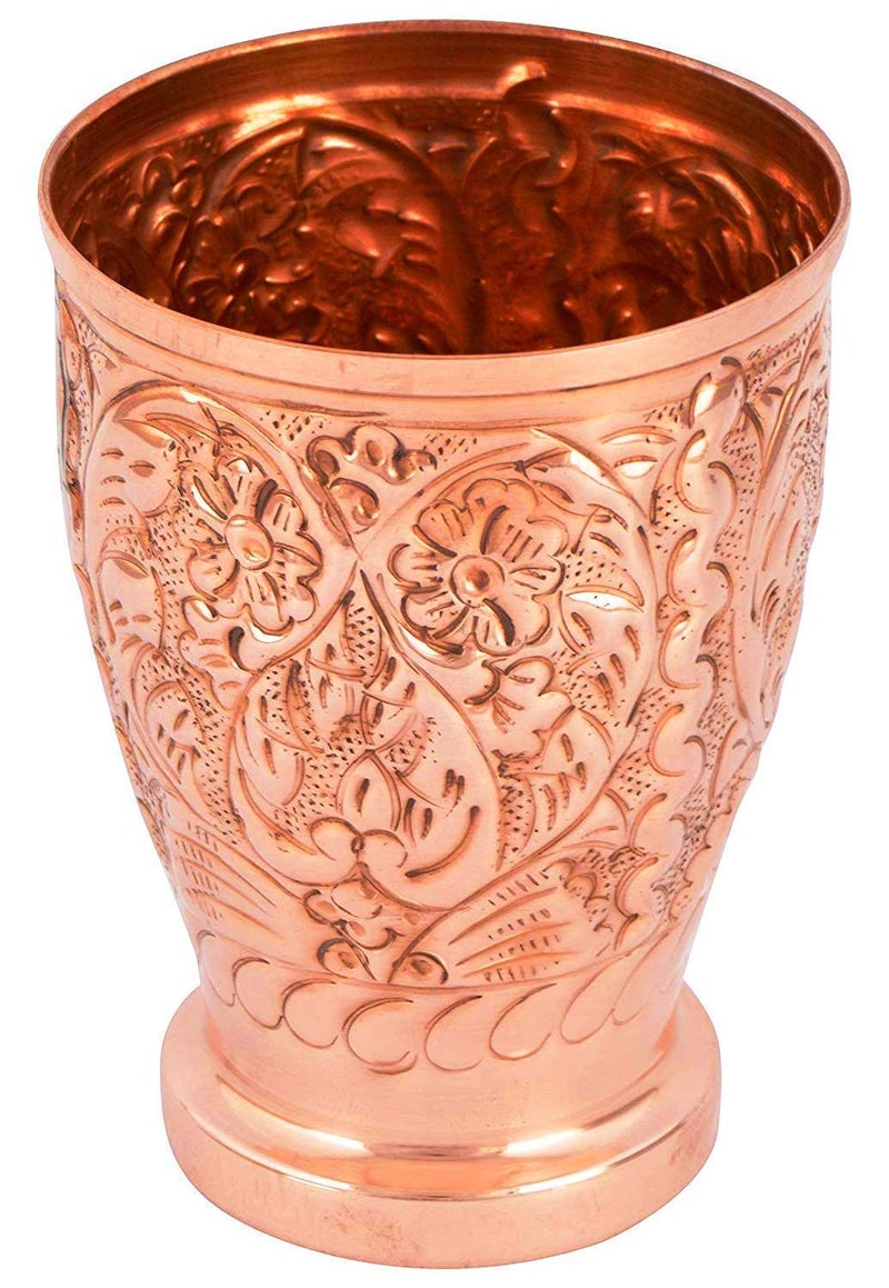 KBB Embossed Leaf Design Jaam Copper GlassTumbler 450 mlKBB018 Pack of 1 Set of 1 - Image 3