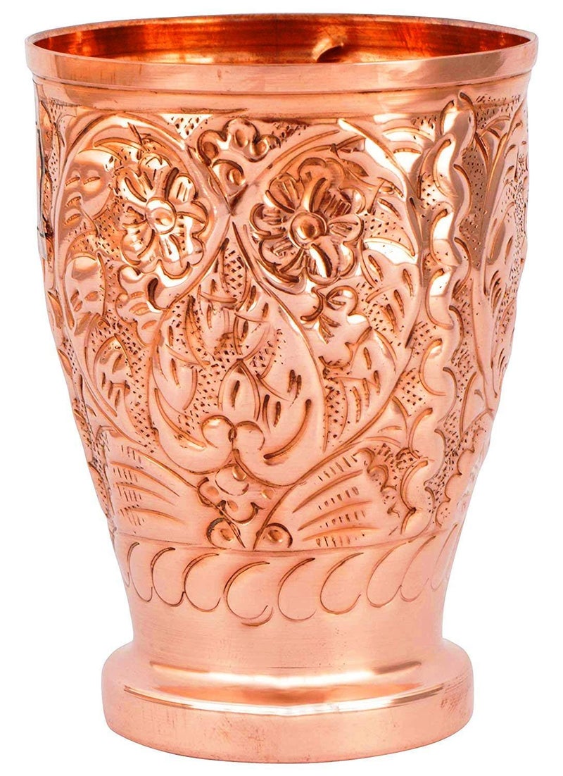 KBB Embossed Leaf Design Jaam Copper GlassTumbler 450 mlKBB018 Pack of 1 Set of 1 - Image 2