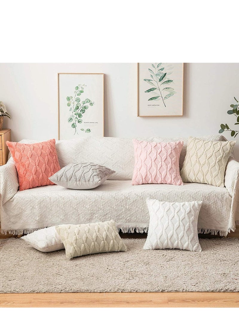 Set of 2 Boho Farmhouse Throw Pillow Covers, Soft Plush Wool Cases for Couch, Bedroom & Living Room (Beige, 18 x 18 Inch), Cozy Decorative Shells - Image 4