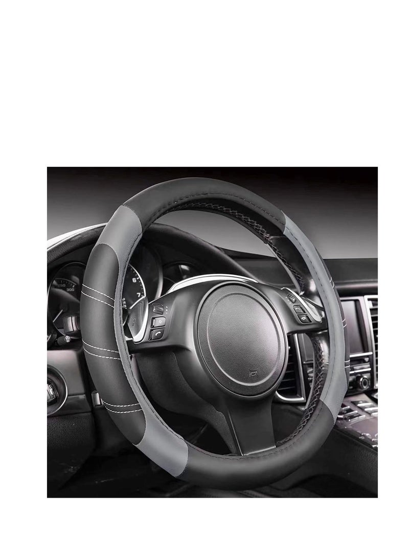 SYOSI غطاء عجلة قيادة السيارة، عالمي 15 بوصة، ملحقات السيارة لمجموعة متنوعة من السيارات، واقي عجلة قيادة رياضي من جلد ميكروفايبر قابل للتنفس، ملحقات داخلية للسيارة (رمادي) - Image 1